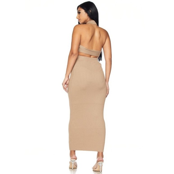 🧡 Ribbed Knit Crop Top & Midi Skirt Set - Mocha - Picture 4 of 8